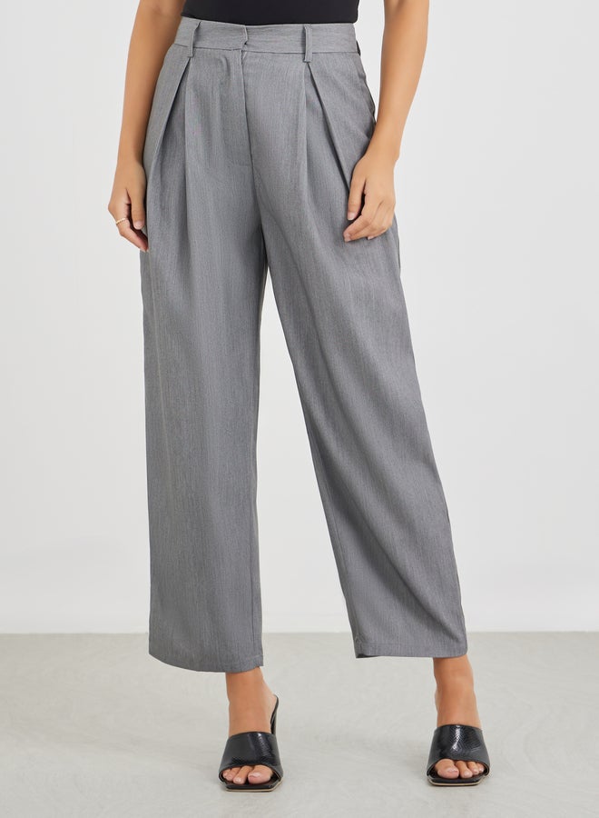Styli Solid Pleated Wide Leg Pants - Image 2