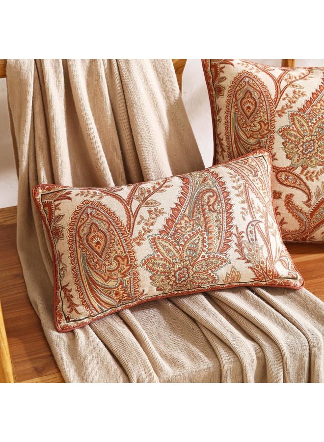 ISAENNE Design Linen Classic Vintage Throw Pillow Covers 12"x20" Pack of 2, Rectangle Cushion Covers with Orange Yellow Paisley Style Pattern Decor Pillowcases for Bed,Living Room,Outdoor,Car - Image 2