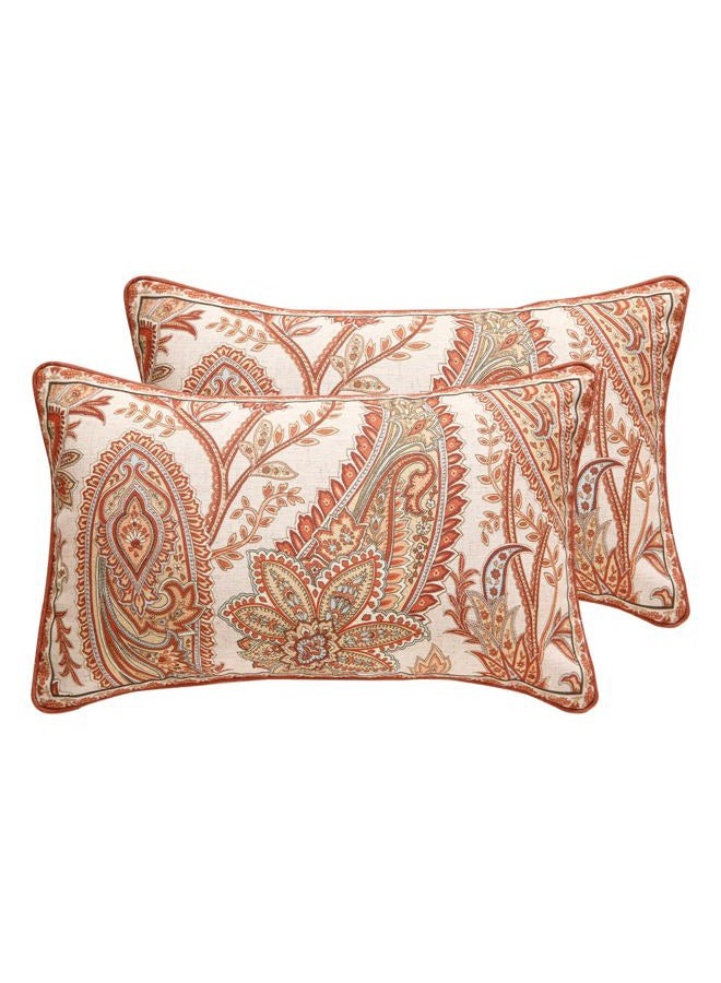 ISAENNE Design Linen Classic Vintage Throw Pillow Covers 12"x20" Pack of 2, Rectangle Cushion Covers with Orange Yellow Paisley Style Pattern Decor Pillowcases for Bed,Living Room,Outdoor,Car - Image 1