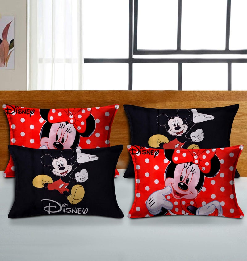 Kuber Industries Kuber Industries Disney Minnie Mickey Print Silk Special Long Crush Pillow Cover- Set of 4, Black & Red-KUBMART202  - Image 1