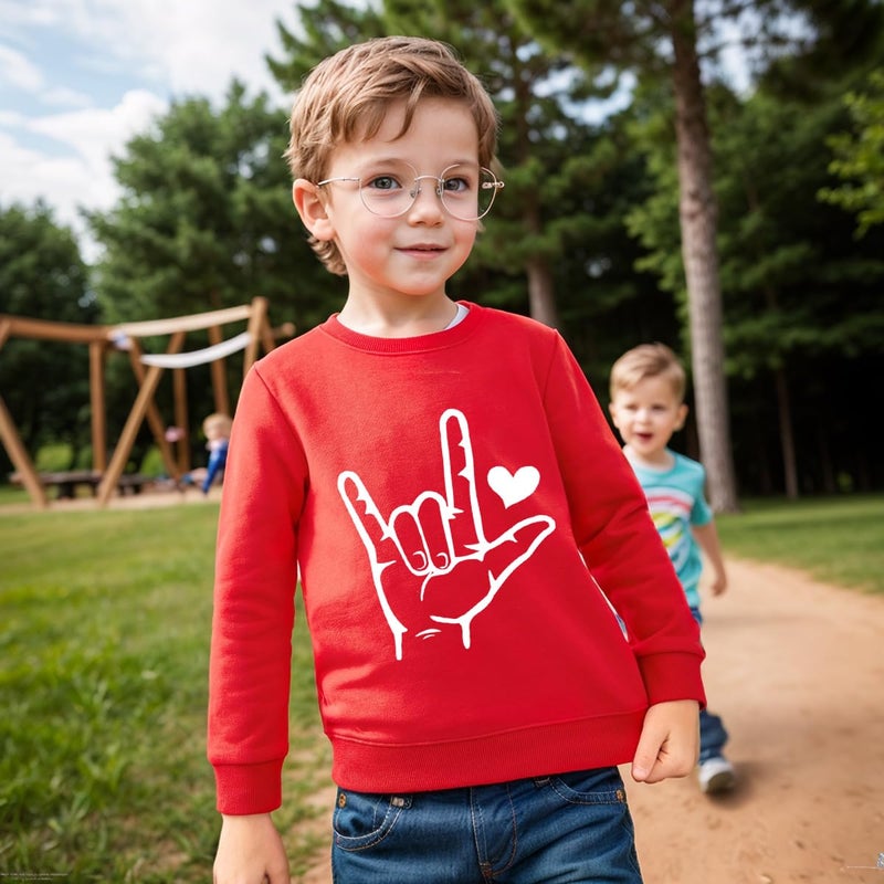 Geoyune Boys Valentines Sweatshirt Baby Boy Valentines Outfit Toddler Boy Girl Valentine Shirt Kids Sign Language Tops Clothes 4T - Image 2