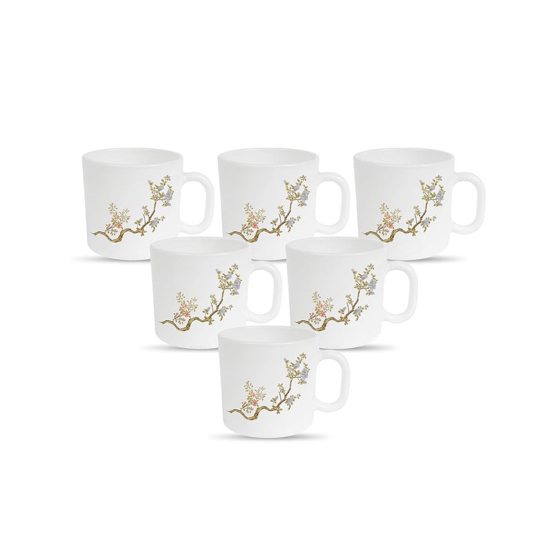 La Opala Diva Pearl Collection Opal Glass Crockery Coffee Mug Regular Set of 6 Zen Garden 190 ml for Tea Coffee Microwave Safe 100 Vegetarian Extra Strong Super Light White - Image 1