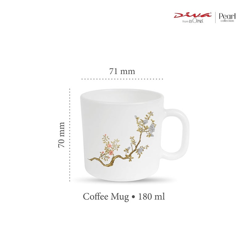 La Opala Diva Pearl Collection Opal Glass Crockery Coffee Mug Regular Set of 6 Zen Garden 190 ml for Tea Coffee Microwave Safe 100 Vegetarian Extra Strong Super Light White - Image 2