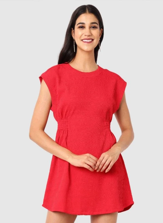 Freehand  Women Regular Fit Textured Crew Neck Sleeveless Mini Dress for Women | Best Price UAE