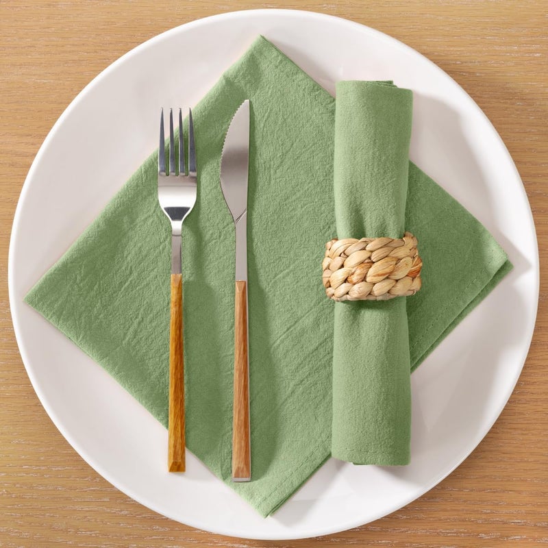 MLMC Sage Green Cotton Linen Napkins Rustic Washable Cloth Napkins Bulk Set of 8 17x17 Soft Reusable Dinner Napkins Cloth for Spring Wedding Party Baby Shower Everyday Use - Image 1