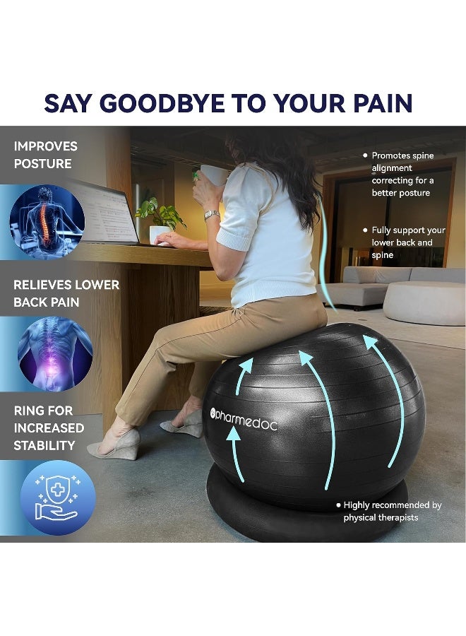 Pharmedoc Yoga Ball Chair, Exercise Ball Chair with Base & Bands for Home Gym Workout, Pregnancy Ball, Birthing Ball, Stability Ball & Balance Ball Seat, Exercise Equipment - Image 1