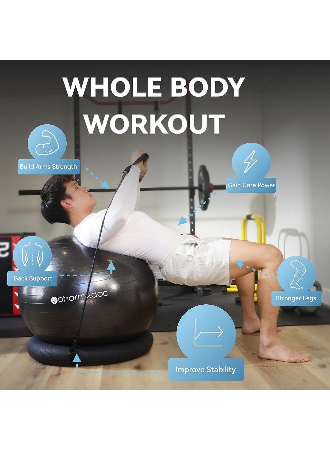 Pharmedoc Yoga Ball Chair, Exercise Ball Chair with Base & Bands for Home Gym Workout, Pregnancy Ball, Birthing Ball, Stability Ball & Balance Ball Seat, Exercise Equipment - Image 4