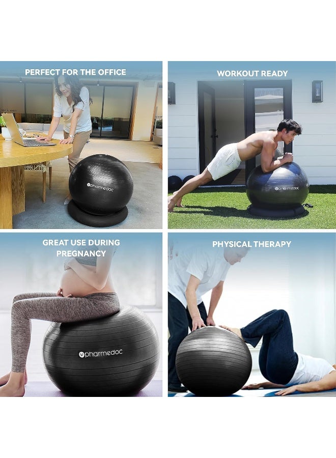 Pharmedoc Yoga Ball Chair, Exercise Ball Chair with Base & Bands for Home Gym Workout, Pregnancy Ball, Birthing Ball, Stability Ball & Balance Ball Seat, Exercise Equipment - Image 5