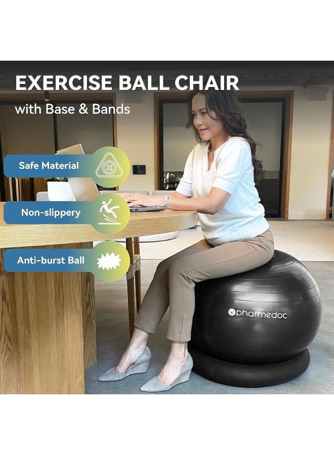 Pharmedoc Yoga Ball Chair, Exercise Ball Chair with Base & Bands for Home Gym Workout, Pregnancy Ball, Birthing Ball, Stability Ball & Balance Ball Seat, Exercise Equipment - Image 3