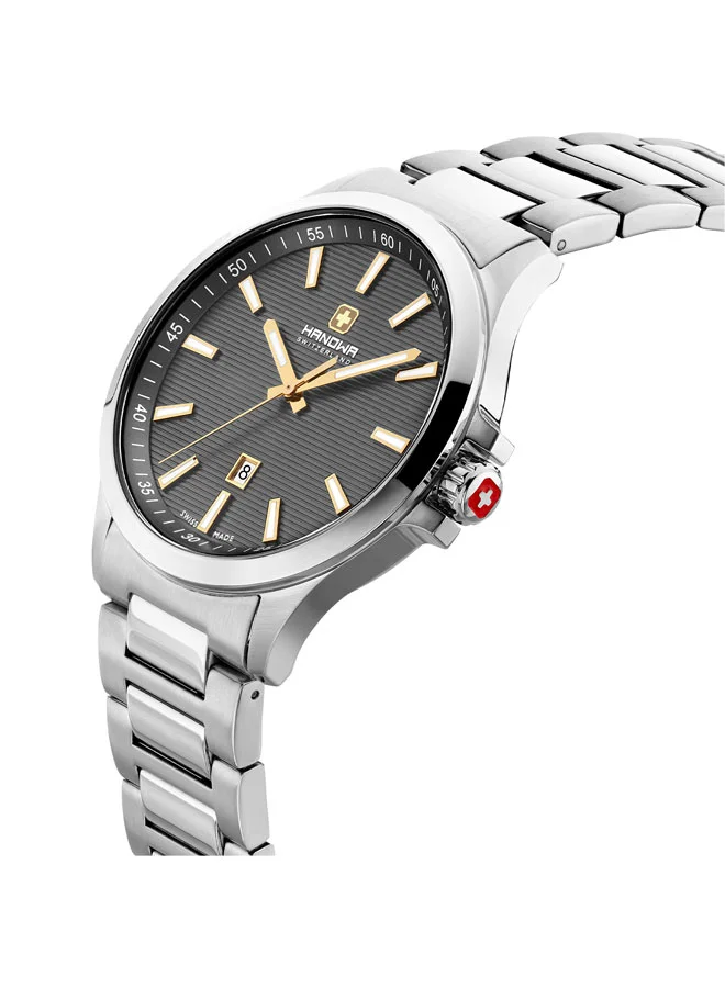 هانوا ساعة كاندير للرجال بقرص رمادي وسوار فضي من الستانلس ستيل بعقارب  مم