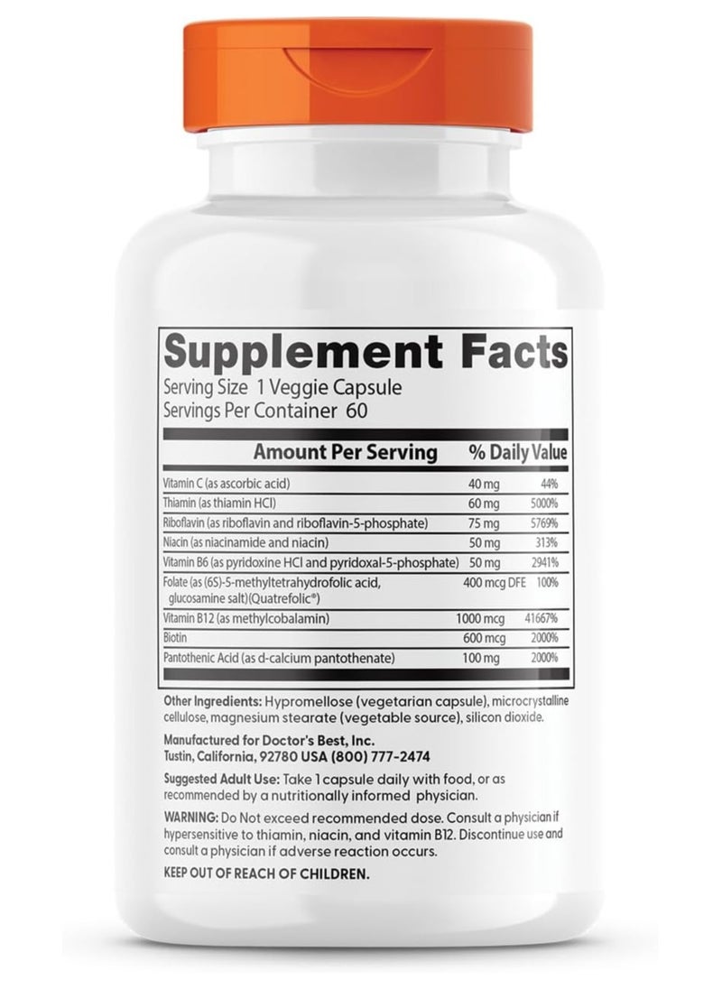 Doctor's BEST Fully Active B Complex Supports Energy Nervous System Optimal Health 60 Veg Caps  - Image 2