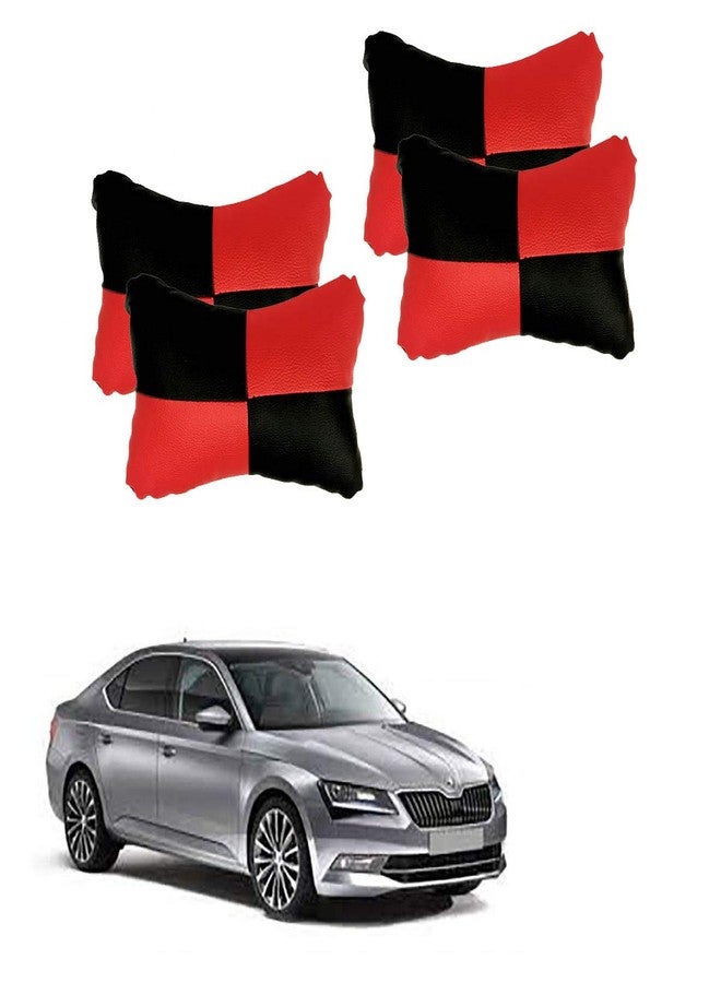 Adroitz Red Check Design Car Neck Rest Cushion with Adjustable Straps (Pair of 2)_131 - Image 1