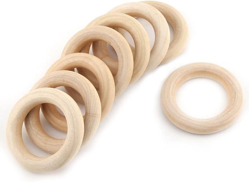 VIUJUH 50 Pieces Natural Wooden Rings for DIY Craft Unfinished Handmade Wood Rings Circles Without Paint for Wood Ring Pendant Connectors Jewelry Making 55MM216 - Image 2