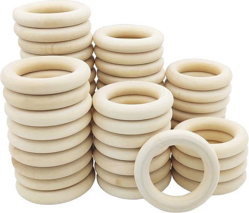 VIUJUH 50 Pieces Natural Wooden Rings for DIY Craft Unfinished Handmade Wood Rings Circles Without Paint for Wood Ring Pendant Connectors Jewelry Making 55MM216 - Image 1