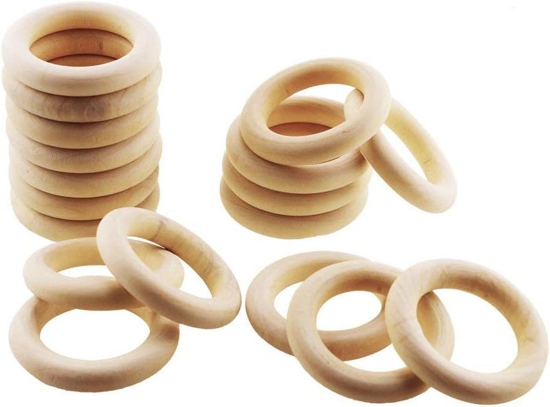 VIUJUH 50 Pieces Natural Wooden Rings for DIY Craft Unfinished Handmade Wood Rings Circles Without Paint for Wood Ring Pendant Connectors Jewelry Making 55MM216 - Image 3