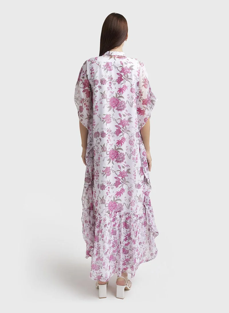 KASHKHA  Magenta Floral Print Front Pleats Dress (VW369) for Women | Best Price UAE