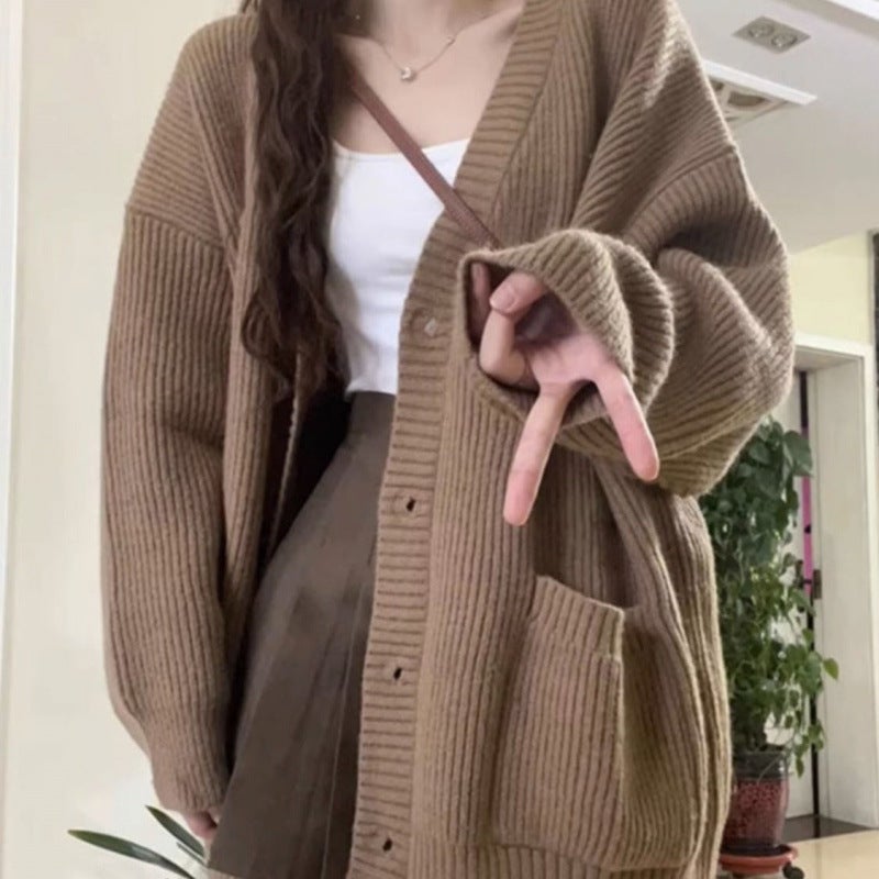 Z2024 Sweater Outwear New Spring, Autumn, Japanese Style Style Style Lazy Milk Style Retro Loose Knitted Cardigan With Stack - Image 1