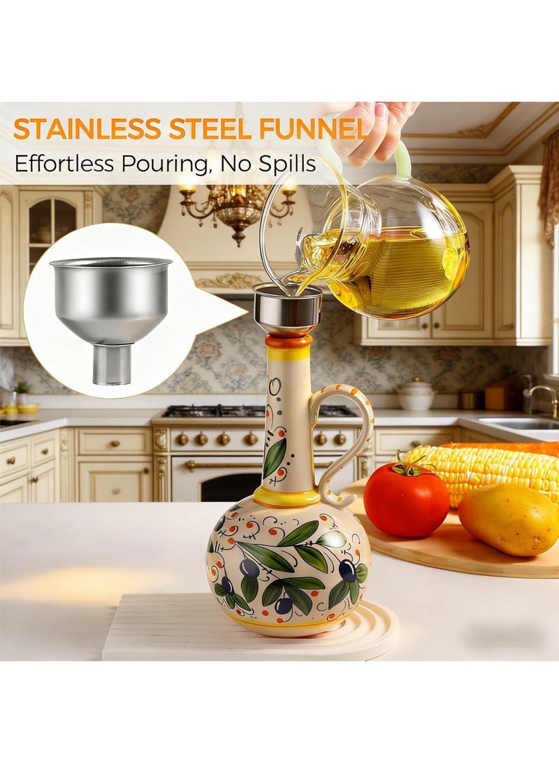 Monda Ceramic Olive Oil Dispenser Hand Painted Olive Oil Bottles UV Blocking Seasoning Bottle Drip-Free Spout & Anti-Tip Base with Stainless Steel Spout for Oils for Kitchen Countertop Vinegar Bottle Gift Set (700ml) - Image 3