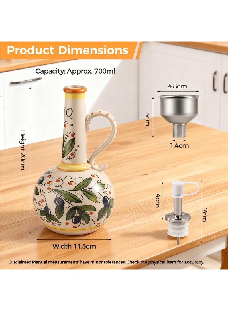 Monda Ceramic Olive Oil Dispenser Hand Painted Olive Oil Bottles UV Blocking Seasoning Bottle Drip-Free Spout & Anti-Tip Base with Stainless Steel Spout for Oils for Kitchen Countertop Vinegar Bottle Gift Set (700ml) - Image 2