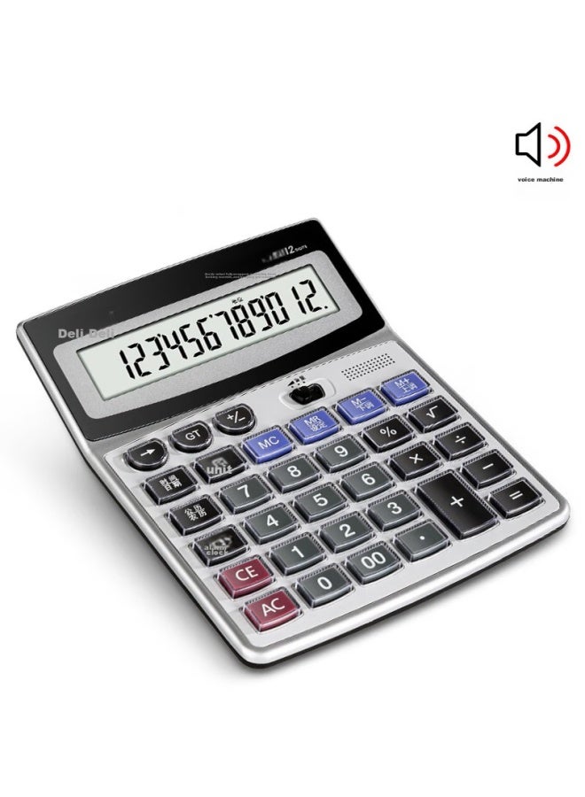 Deli Crystal Button 12-digit Memory Voice Calculator, Large Screen Music Alarm Voice Calculator, Student/office Mental Math, Silver Gray, 1529 - Image 5