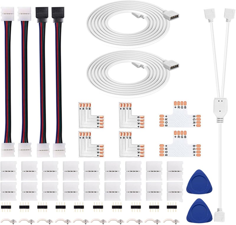 iCreating LED Strip Connector 4 Pin, RGB 5050 LED Light Connectors Kit Includes L Shape LED Connectors, 4Pin 10mm LED Light Strip Connectors for Controller Jumper - Image 1