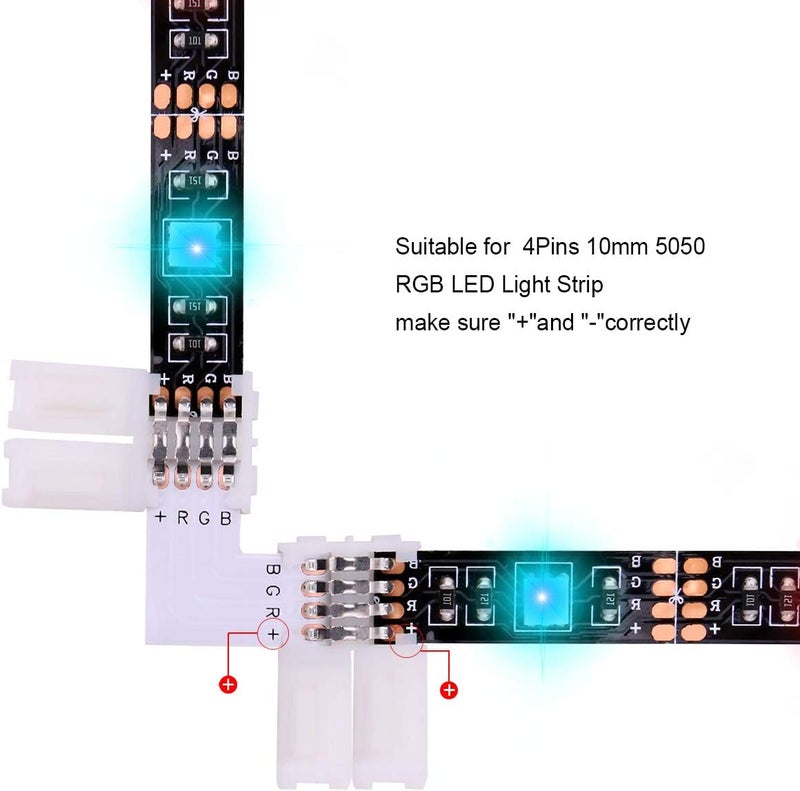 iCreating LED Strip Connector 4 Pin, RGB 5050 LED Light Connectors Kit Includes L Shape LED Connectors, 4Pin 10mm LED Light Strip Connectors for Controller Jumper - Image 5