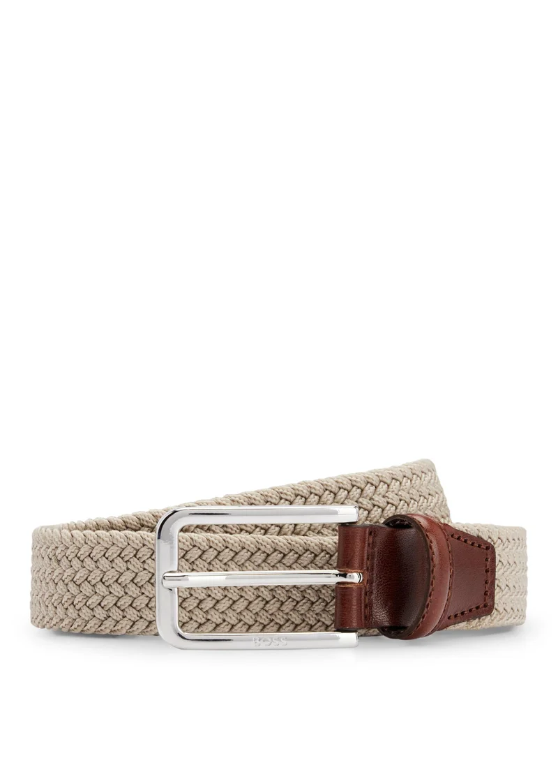 BOSS Woven belt with leather facings