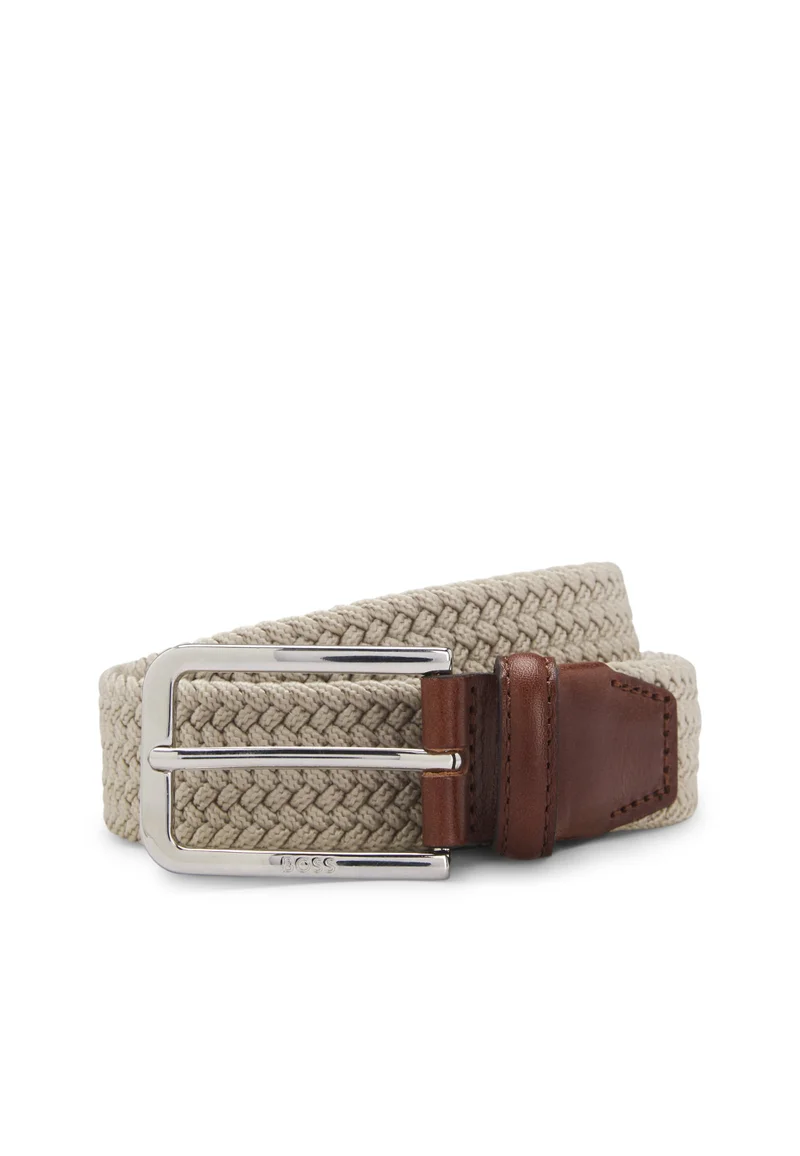 BOSS Woven belt with leather facings