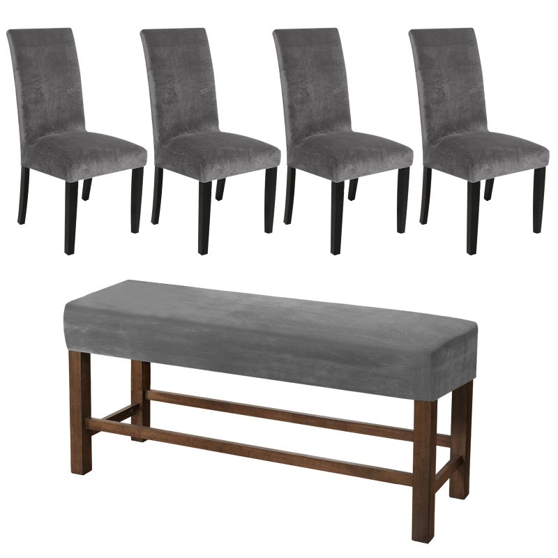 HAOYONG Dining Room Chair Cover Velvet Chair Slipcover Washable Parsons Chair Slipcover Removable Seat Protector for Dining Room Hotel Ceremony Restaurant 4 PCS Chair Cover1 PC Bench Cover - Image 2