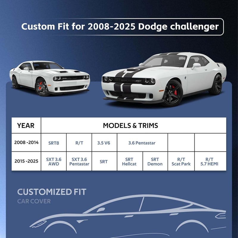Holthly 10 Layers Car Cover for Dodge Challenger Hellcat (2008-2024) - Waterproof All Weather Protection - Image 3