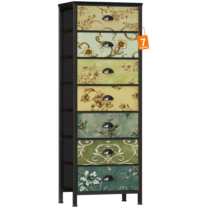 Furnulem Tall Dresser for Bedroom with 7 Fabric Drawers, Vintage Dressers & Chest of Drawers, Vertical Storage Tower Organizer Unit Retro Bedside Furniture in Closet,Living Room,Nusery,Dorm,Entryway - Image 1