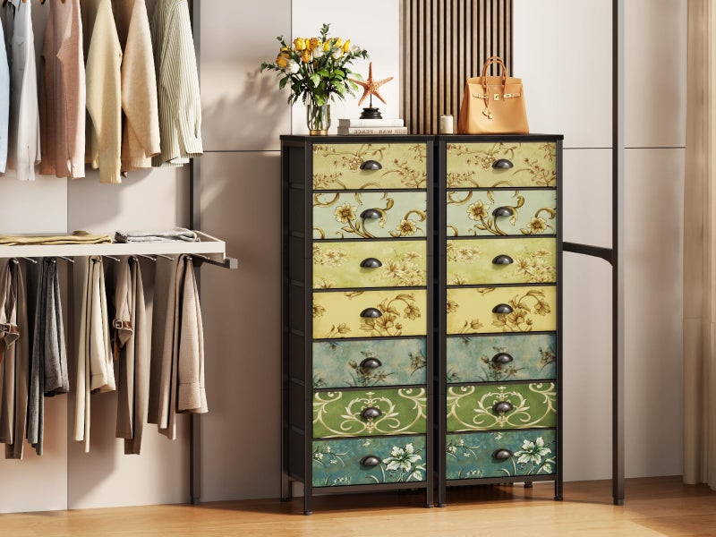 Furnulem Tall Dresser for Bedroom with 7 Fabric Drawers, Vintage Dressers & Chest of Drawers, Vertical Storage Tower Organizer Unit Retro Bedside Furniture in Closet,Living Room,Nusery,Dorm,Entryway - Image 2