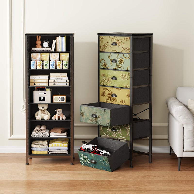 Furnulem Tall Dresser for Bedroom with 7 Fabric Drawers, Vintage Dressers & Chest of Drawers, Vertical Storage Tower Organizer Unit Retro Bedside Furniture in Closet,Living Room,Nusery,Dorm,Entryway - Image 4