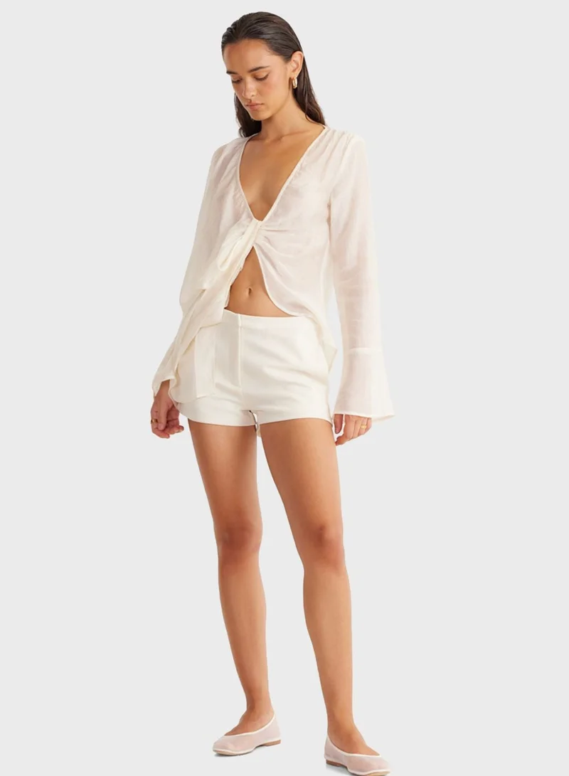 SNDYS Plunge Neck Tie Detail Top