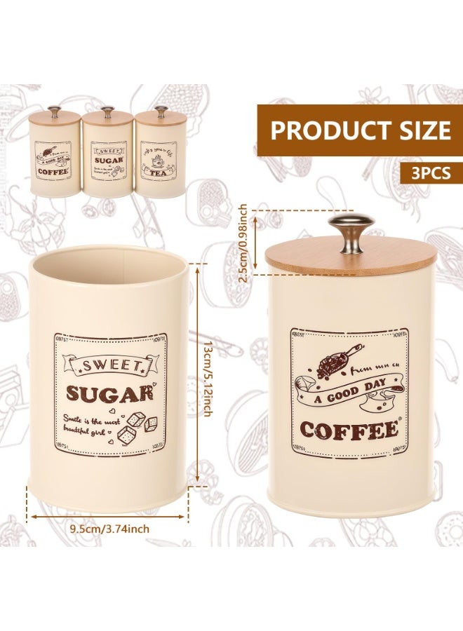 YelaJoy Canister Sets for Kitchen Counter, Metal Vintage Kitchen Canisters Set of 3, Coffee Sugar Tea Canister Set, Food Storage Canister with Bamboo Lid, Farmhouse Kitchen Decor, Beige - Image 3