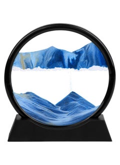 TBoxBo Flowing Sand Painting,3D Natural Landscape Dynamic Art Sand Painting,Round Glass 3D Deep Sea Sand Painting Artistic Sandscape for Home Ornament Desktop Art Bookshelves Decoration(Blue,7 Inches)  - Image 1