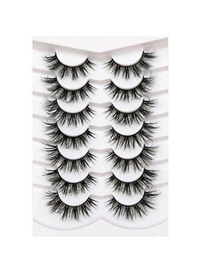 Pooplunch False Eyelashes Wispy Mink Lashes Cat Eye Natural Crossed Cluster Look 8D Volume Fake Eyelash Strips Faux Mink Lashes 7 Pairs Pack - Image 1