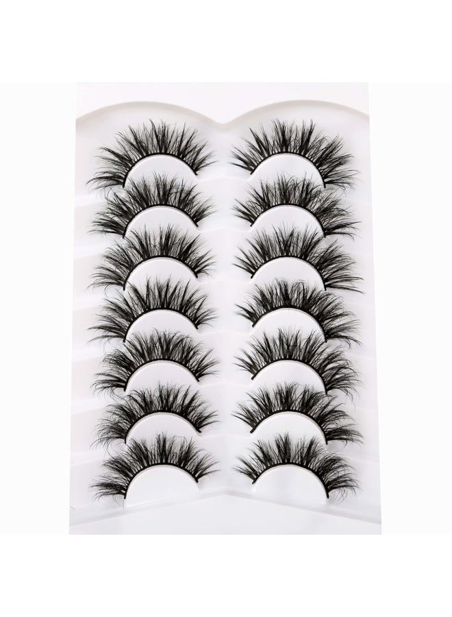 Pooplunch False Eyelashes Wispy Mink Lashes Cat Eye Natural Crossed Cluster Look 8D Volume Fake Eyelash Strips Faux Mink Lashes 7 Pairs Pack - Image 3