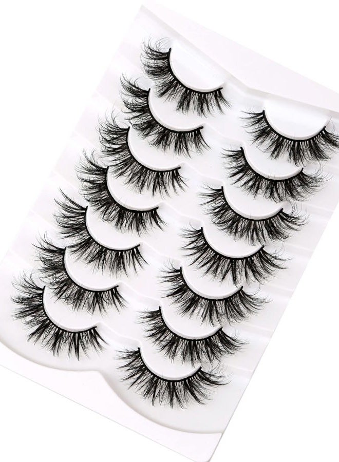 Pooplunch False Eyelashes Wispy Mink Lashes Cat Eye Natural Crossed Cluster Look 8D Volume Fake Eyelash Strips Faux Mink Lashes 7 Pairs Pack - Image 5