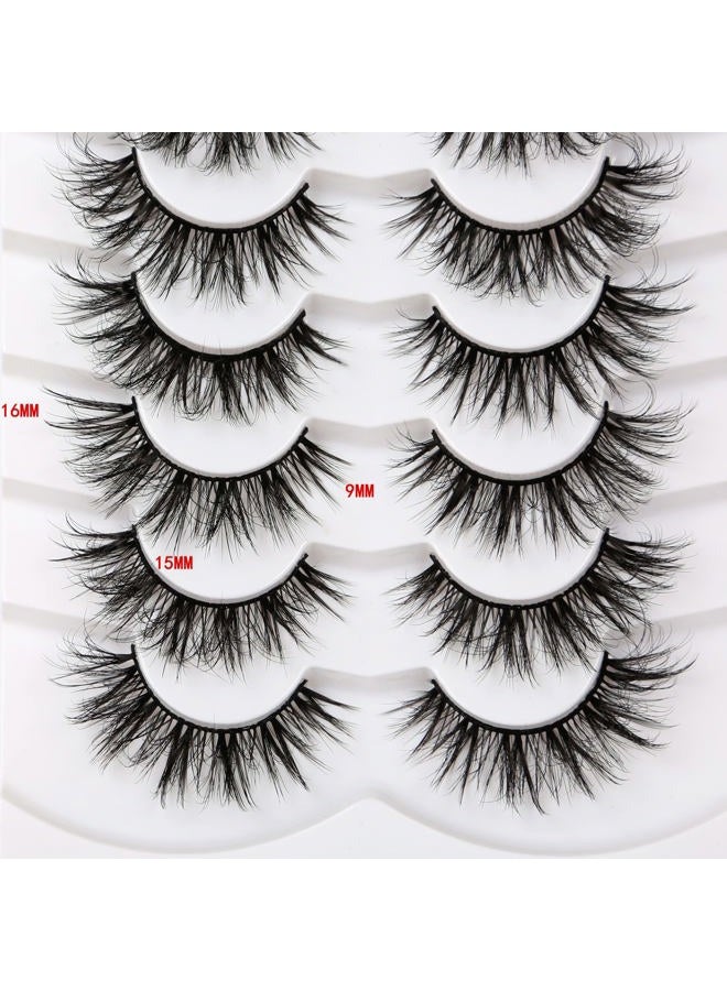Pooplunch False Eyelashes Wispy Mink Lashes Cat Eye Natural Crossed Cluster Look 8D Volume Fake Eyelash Strips Faux Mink Lashes 7 Pairs Pack - Image 2