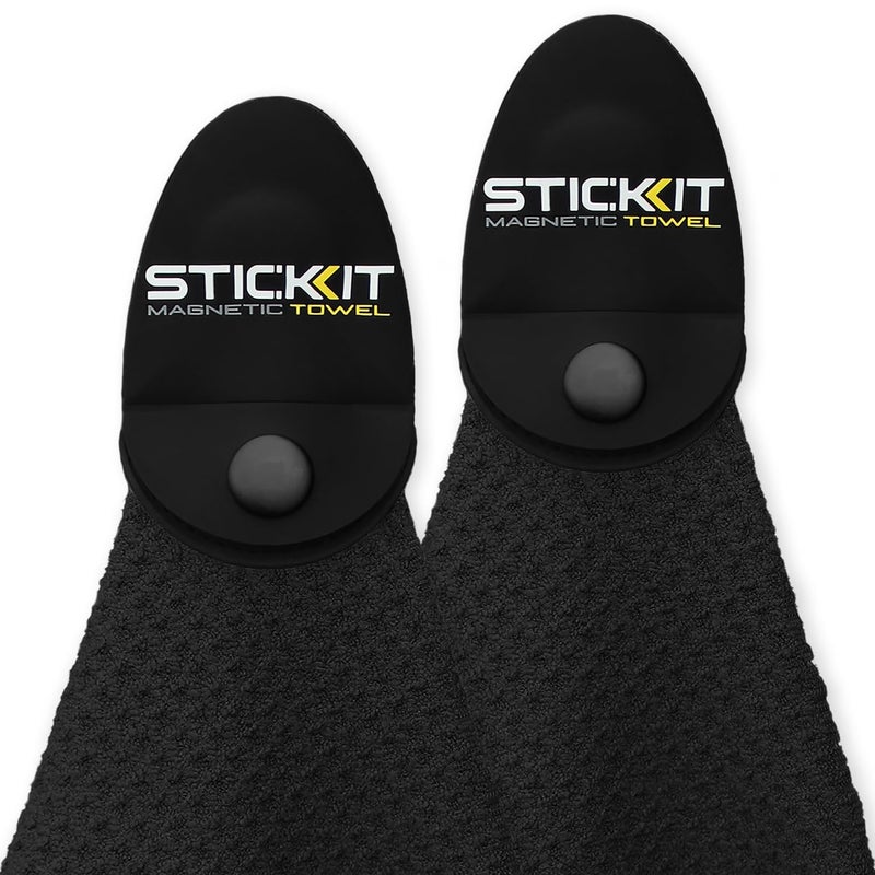 STICKIT Magnetic Towel Black  2Pack  TopTier Microfiber Golf Towel with Deep Waffle Pockets  Industrial Strength Magnet for Strong Hold to Golf Carts or Clubs