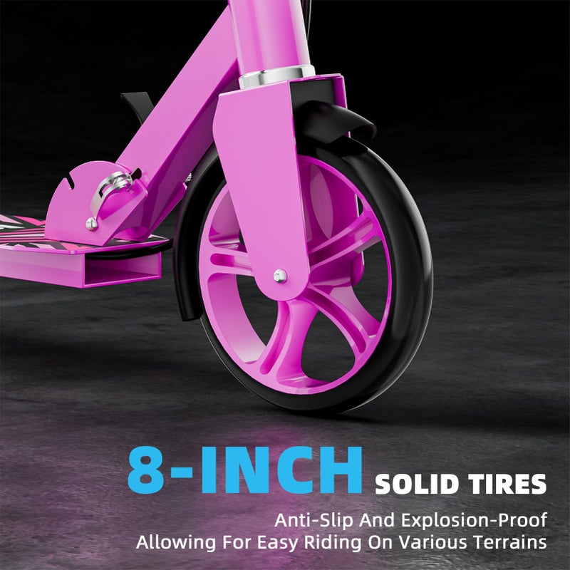 GRENYX Scooters for Kids 8-12, Teens & Adults - Lightweight, Foldable, 8-Inch Big Wheels, Hand Brake & Bell, 4 Adjustable Height Levels, 240 lbs Max Load, Perfect for School, Campus and Park Rides, Pink - Image 4