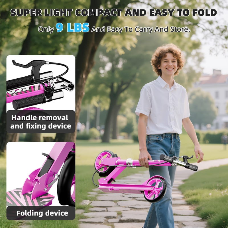 GRENYX Scooters for Kids 8-12, Teens & Adults - Lightweight, Foldable, 8-Inch Big Wheels, Hand Brake & Bell, 4 Adjustable Height Levels, 240 lbs Max Load, Perfect for School, Campus and Park Rides, Pink - Image 5