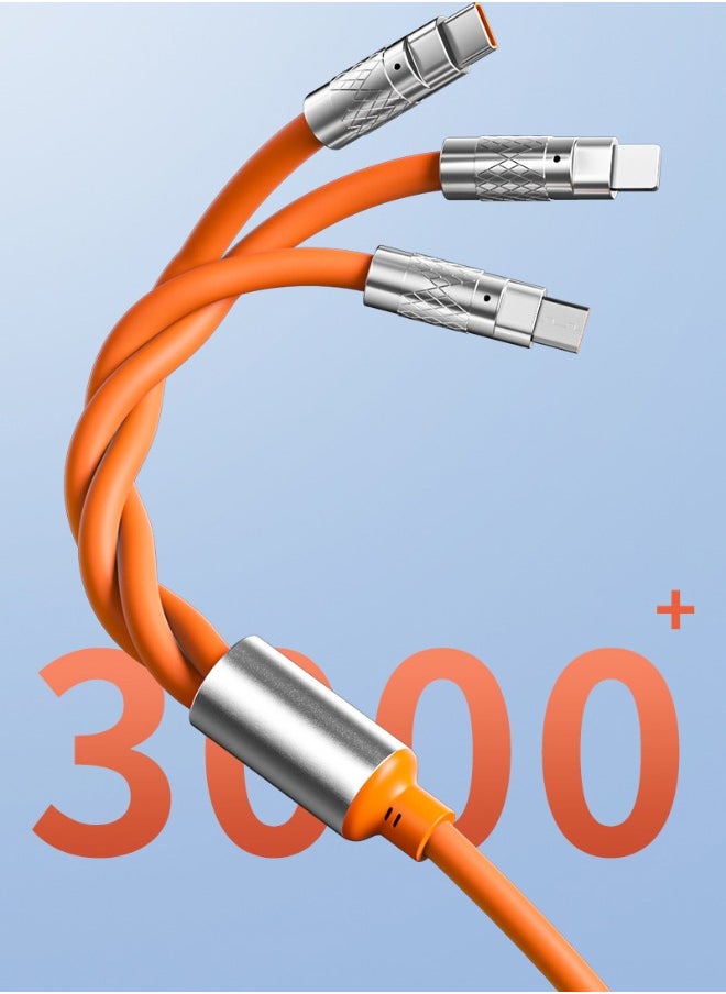 Generic - 3 in 1 Universal Multiple USB Cable Fast Charging Cable, Charger Cord for Multiple Devices, Maximum Output Power 120W,  Safety Charging Adapter for Most Cell Phone, Tablets (Orange, 1.2 Meter) - Image 1