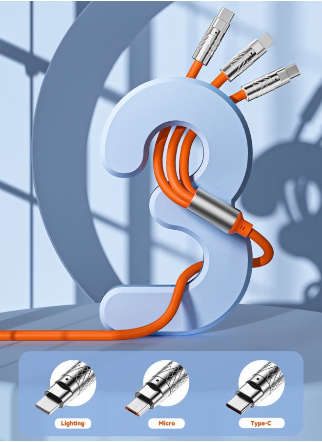 Generic - 3 in 1 Universal Multiple USB Cable Fast Charging Cable, Charger Cord for Multiple Devices, Maximum Output Power 120W,  Safety Charging Adapter for Most Cell Phone, Tablets (Orange, 1.2 Meter) - Image 1