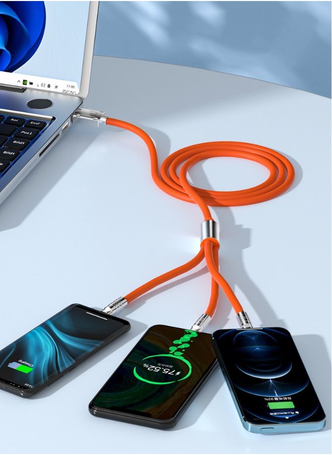 Generic - 3 in 1 Universal Multiple USB Cable Fast Charging Cable, Charger Cord for Multiple Devices, Maximum Output Power 120W,  Safety Charging Adapter for Most Cell Phone, Tablets (Orange, 1.2 Meter) - Image 1