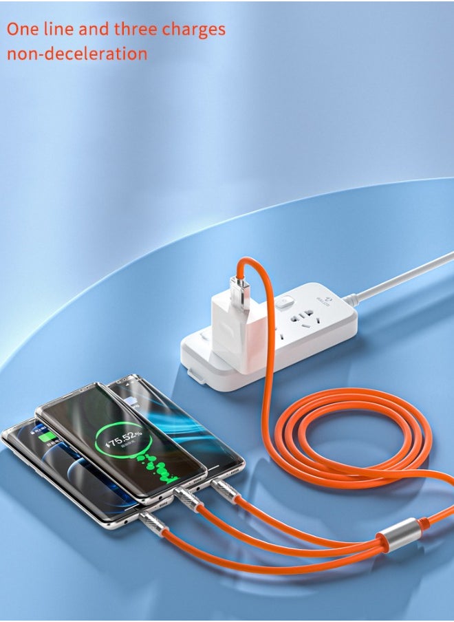 Generic - 3 in 1 Universal Multiple USB Cable Fast Charging Cable, Charger Cord for Multiple Devices, Maximum Output Power 120W,  Safety Charging Adapter for Most Cell Phone, Tablets (Orange, 1.2 Meter) - Image 1