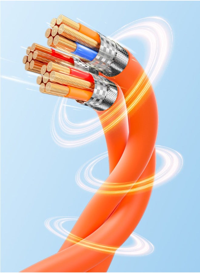 Generic - 3 in 1 Universal Multiple USB Cable Fast Charging Cable, Charger Cord for Multiple Devices, Maximum Output Power 120W,  Safety Charging Adapter for Most Cell Phone, Tablets (Orange, 1.2 Meter) - Image 1