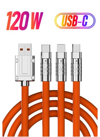 3 in 1 Universal Multiple USB Cable Fast Charging Cable, Charger Cord for Multiple Devices, Maximum Output Power 120W,  Safety Charging Adapter for Most Cell Phone, Tablets (Orange, 1.2 Meter) - pzsku/ZB24896662231D1C23E8DZ/45/_/1738234041/85c31df7-943b-44ab-b12b-6f8b547f7cd6