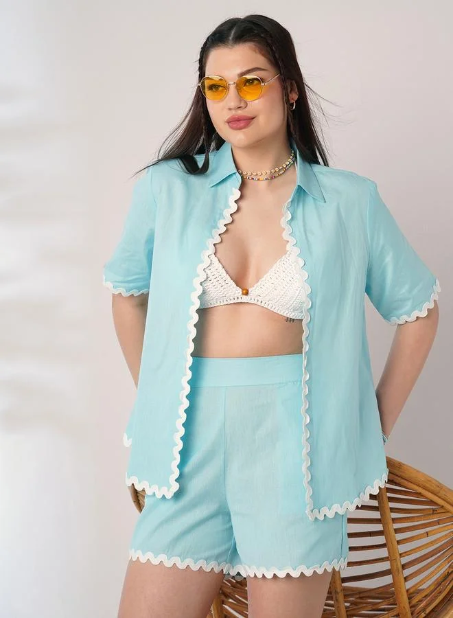 globus Globus Blue Lace Insert Shirt and Shorts Co-Ords